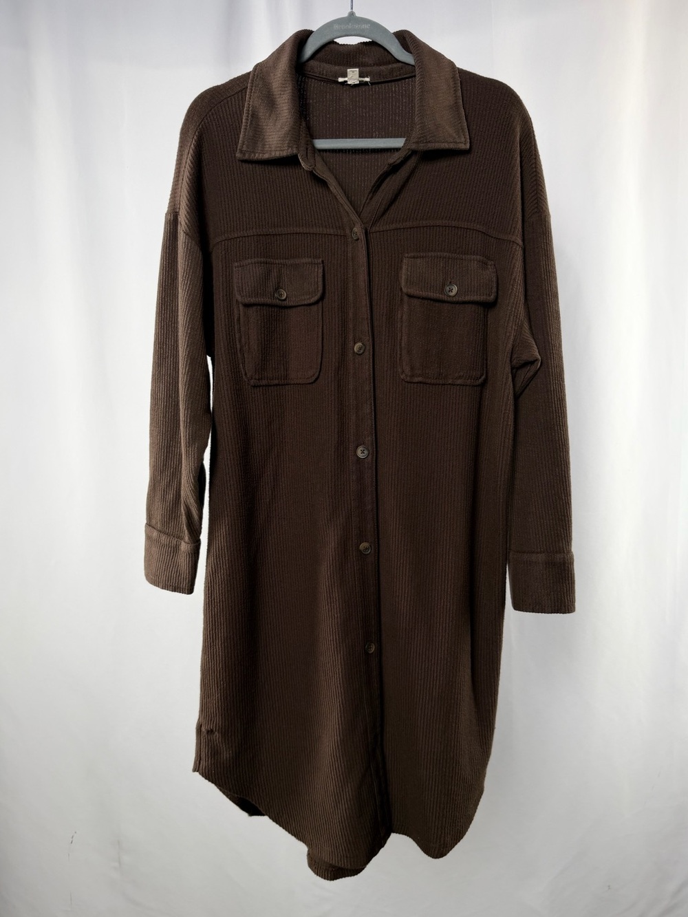 Anthropologie Pilcro Button-Front Utility Shirt Duster Shacket Jacket Brown - Picture 2 of 10